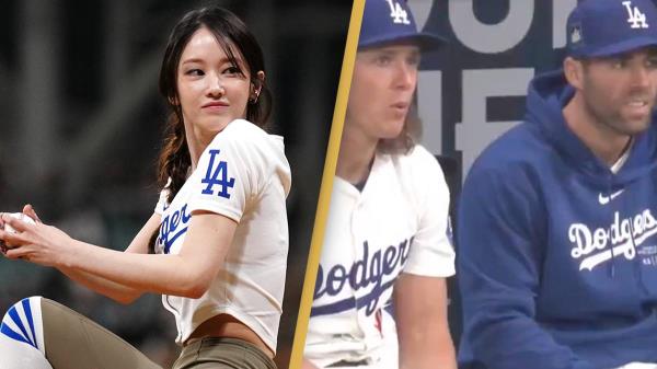 道奇队球员对韩国女演员全钟绪的第一球的反应在网上疯传